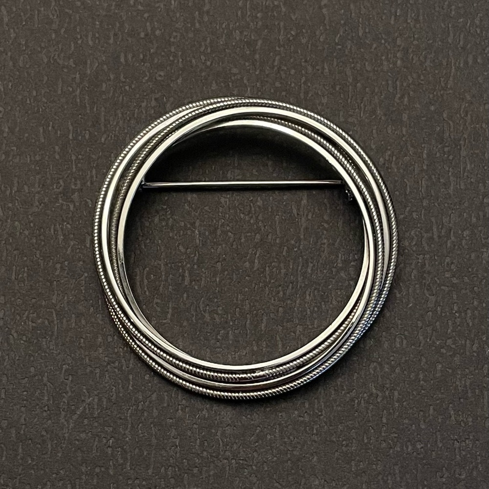 Vintage Silver Circle Brooch Unsigned - image 1